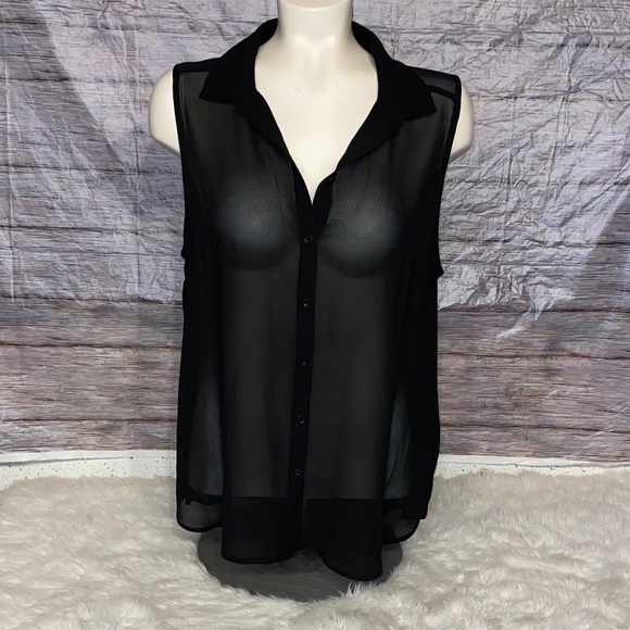 Divided Black Sheer Tunic Tank Top - Picture 3 of 6
